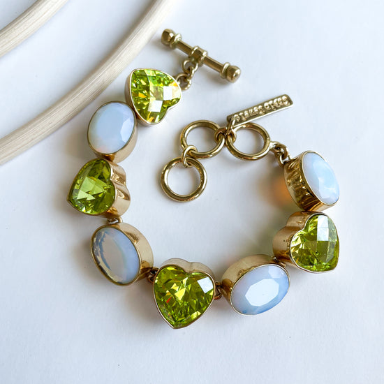 Load image into Gallery viewer, Opalite &amp;amp; Green Heart CZ Bracelet - Alchemia
