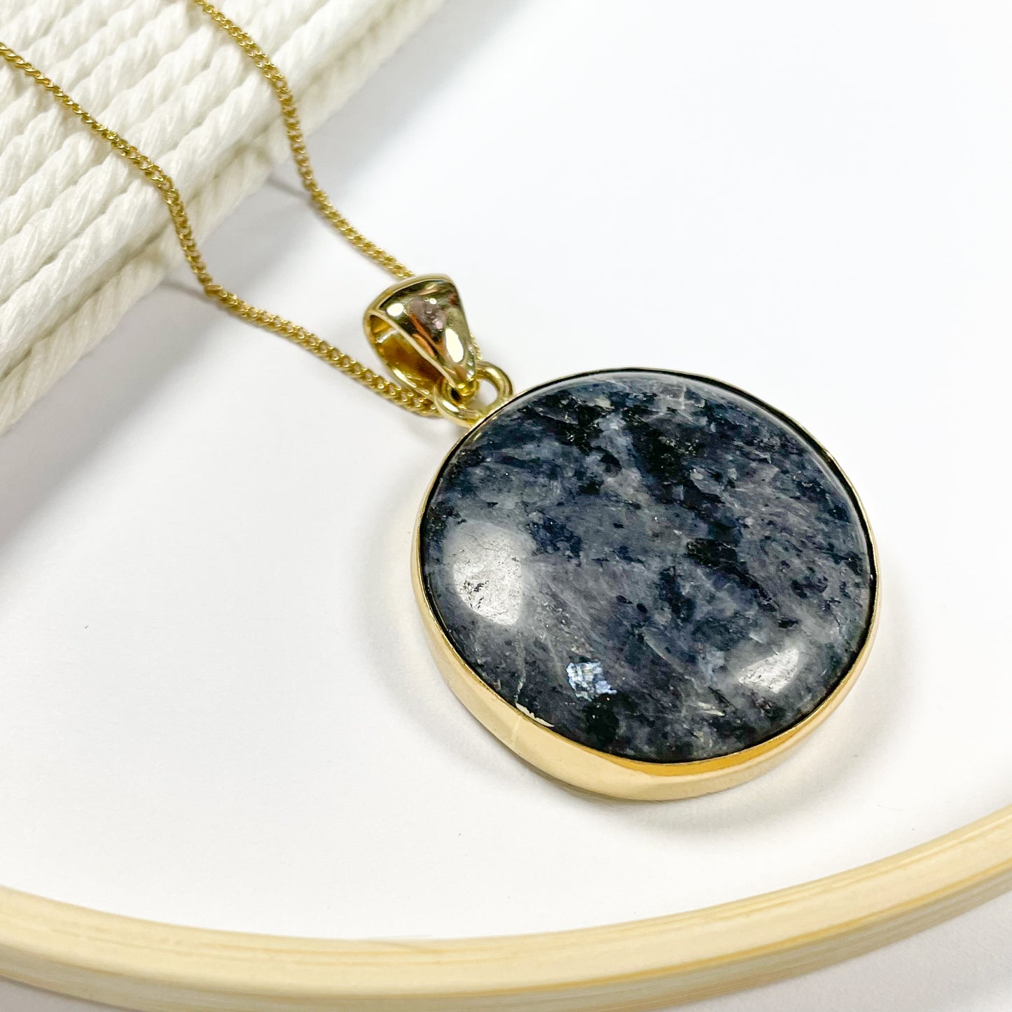 Larvikite Statement Polka Dot Pendant - Alchemia Gold