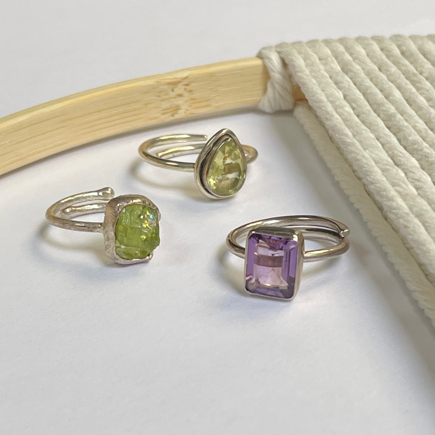 Dainty Natural Stone Rings - Solid Sterling Silver