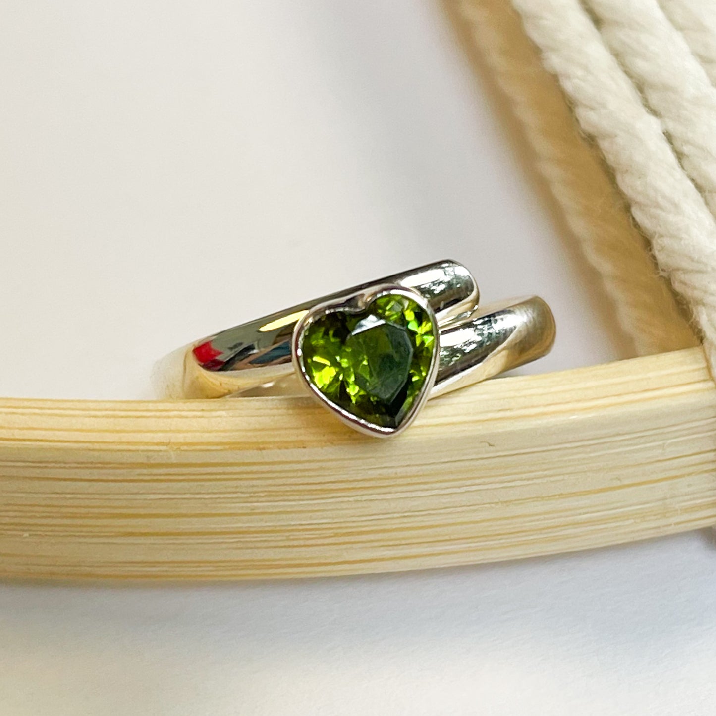 Dainty Army Green CZ Heart Ring - Solid Sterling Silver