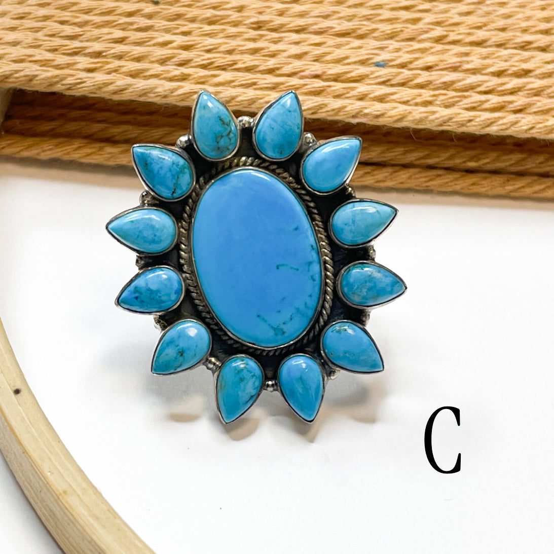 Turquoise Flower Rings - Solid Sterling Silver