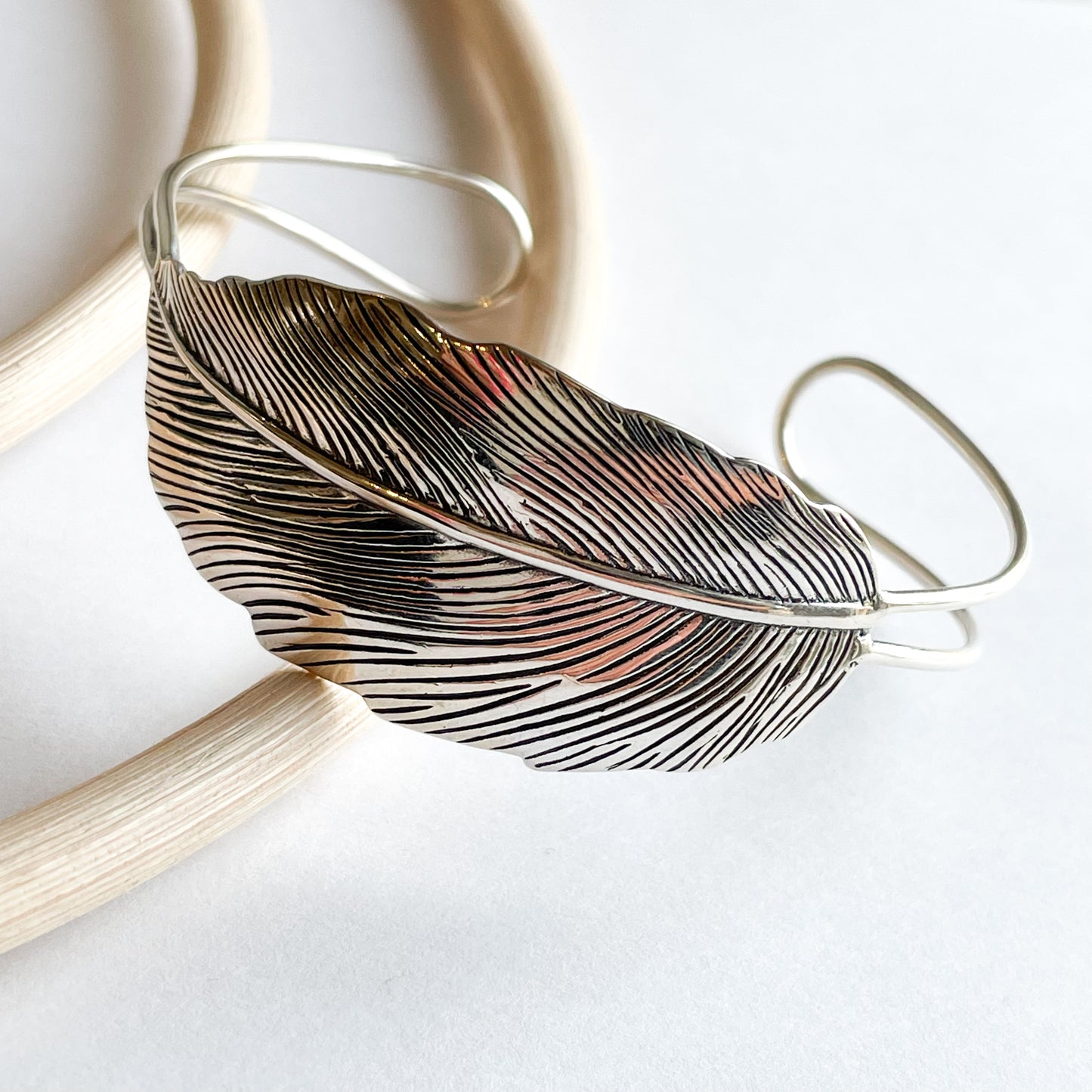 Load image into Gallery viewer, Thick Feather Cuff - Solid Sterling Silver

