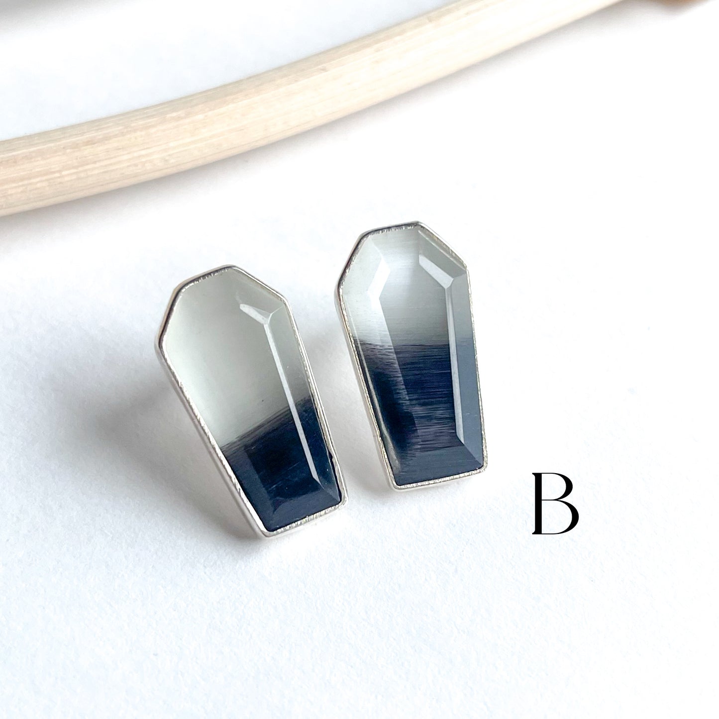 Bio Moonstone Coffin Studs - Solid Sterling Silver