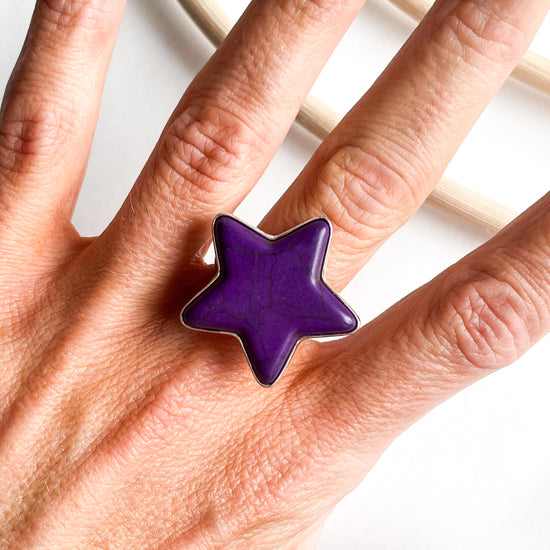 Load image into Gallery viewer, Purple Howlite Star Ring - Solid Sterling Silver
