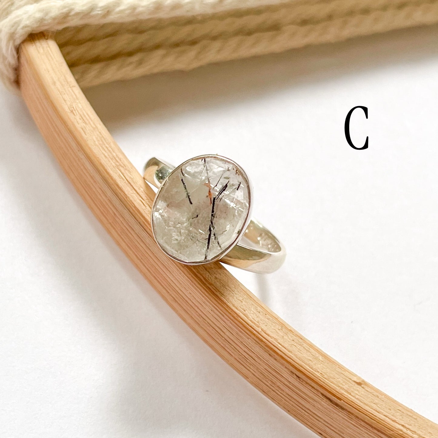 Black Rutile Rose Cut Ring - Solid Sterling Silver
