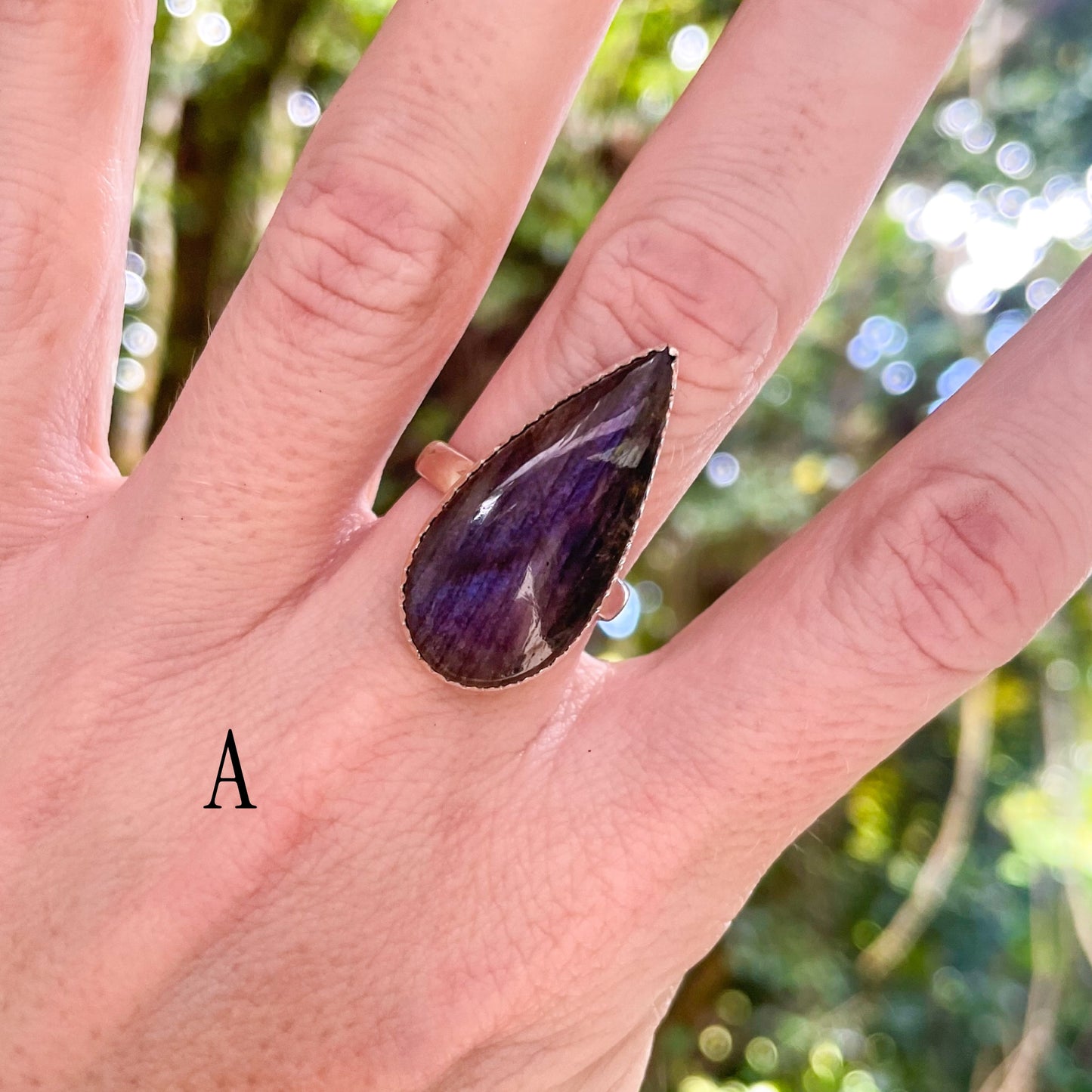 Purple Labradorite Adjustable Ring - Solid Sterling Silver