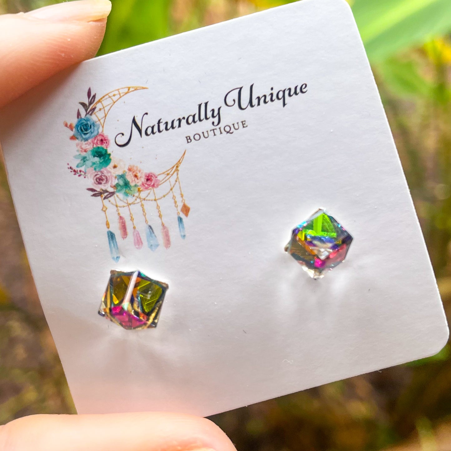 Rainbow CZ Post - Solid Sterling Silver