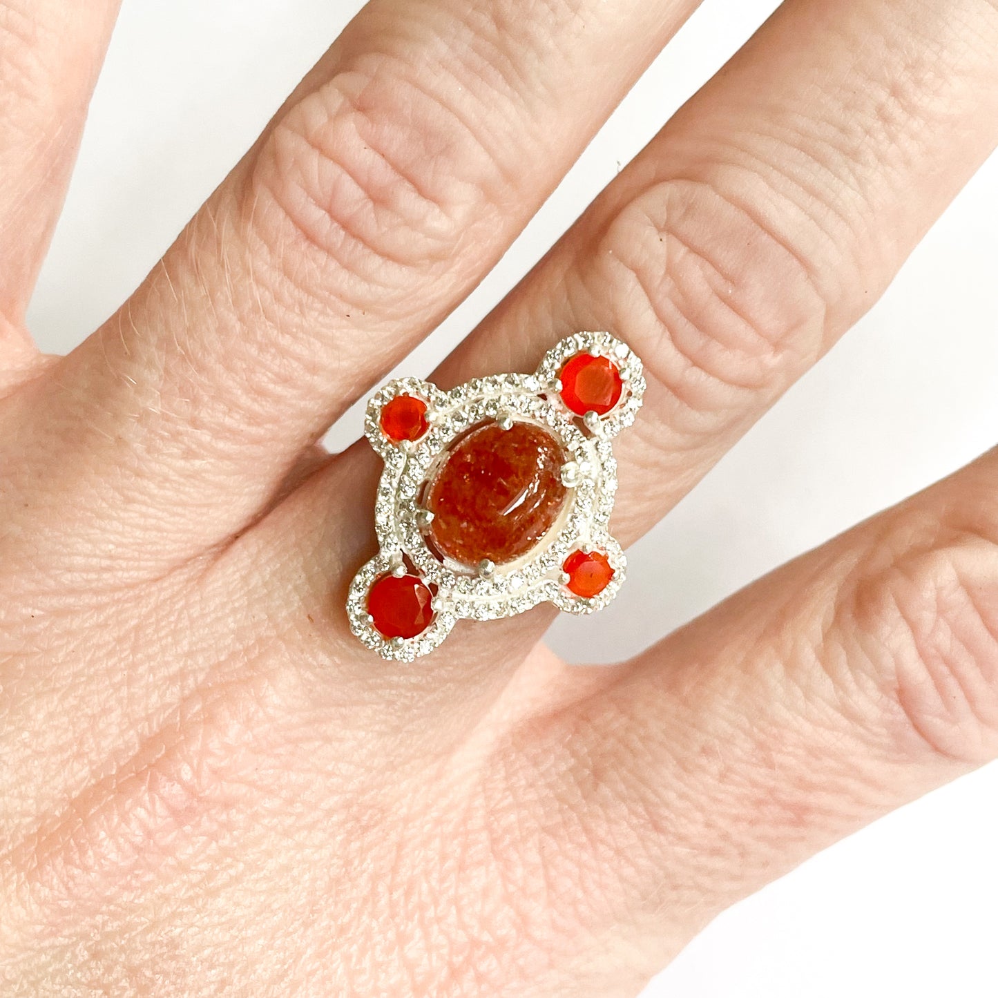 Sunstone Gemstone Ring - Solid Sterling Silver