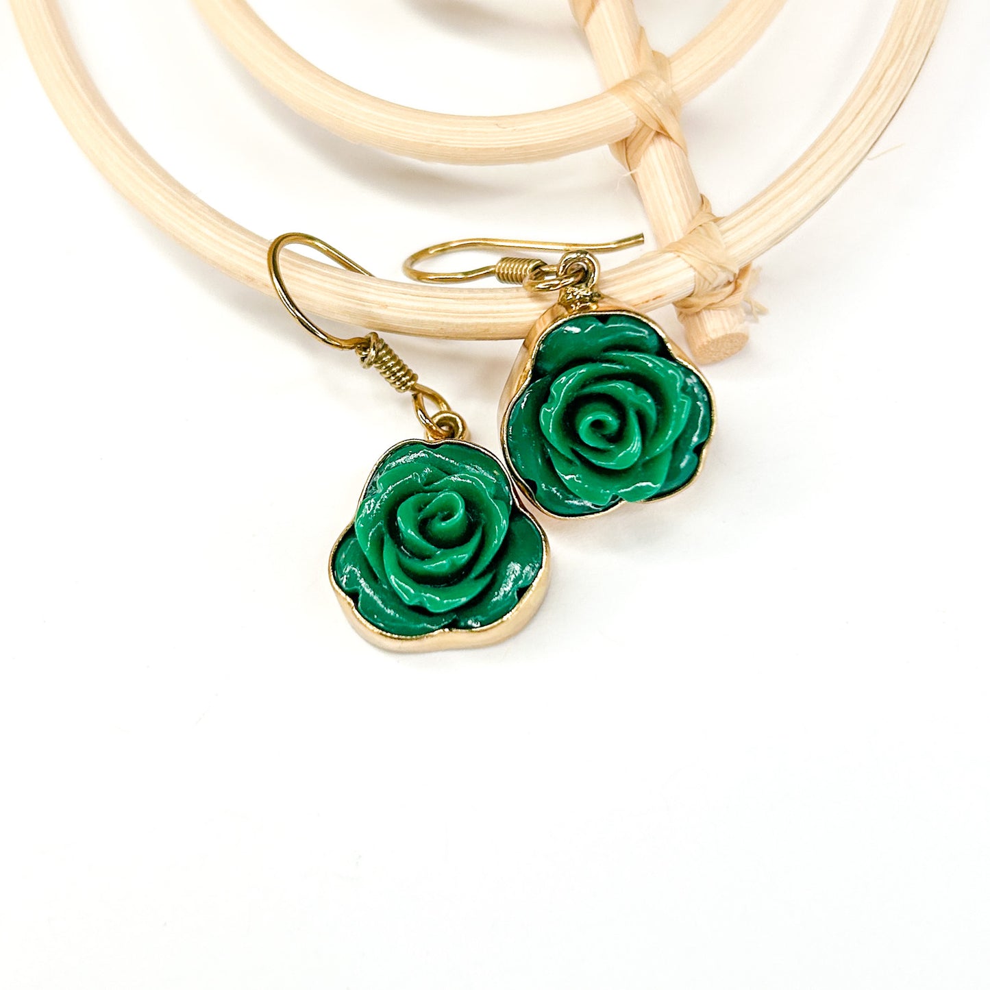 Green Resin Rose Dangle Earring - Alchemia