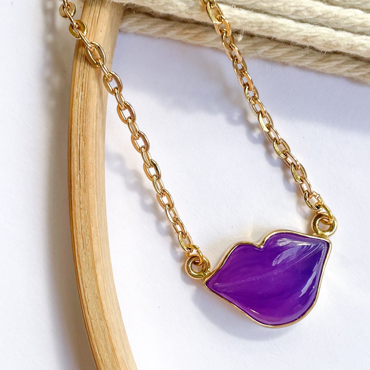 Colorful Chalcedony Lip Necklaces - Both Metals