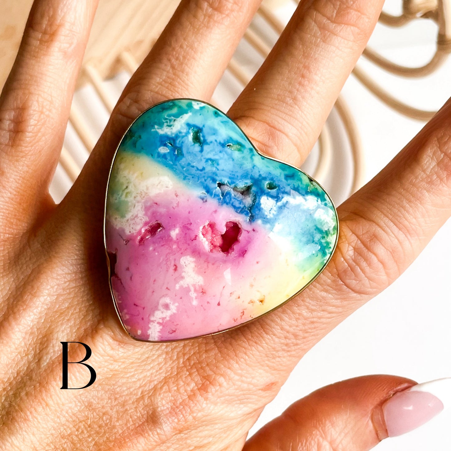 Solar Druzy Heart Statement Ring