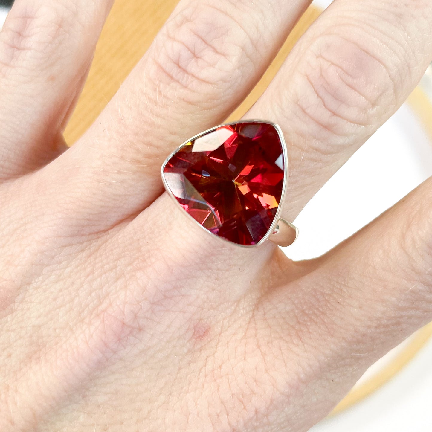 Red Mystic Quartz Quartz Bezel Ring - Solid Sterling Silver