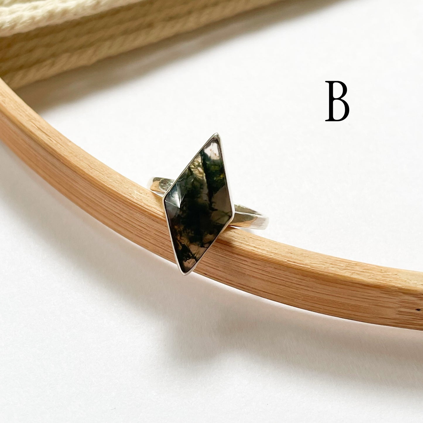 Moss Agate Diamond Cut Ring - Solid Sterling Silver