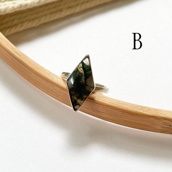 Moss Agate Diamond Cut Ring - Solid Sterling Silver