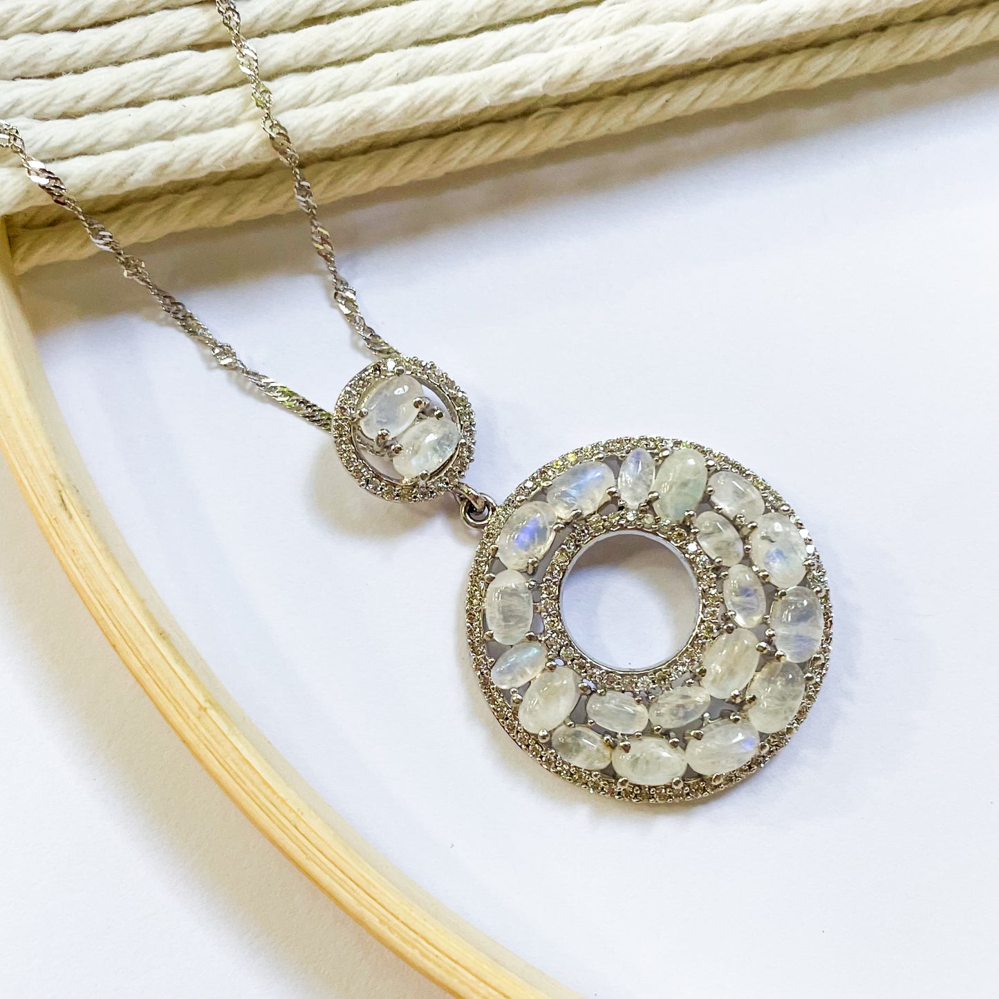 Rainbow Moonstone Pendant - Solid Sterling Silver
