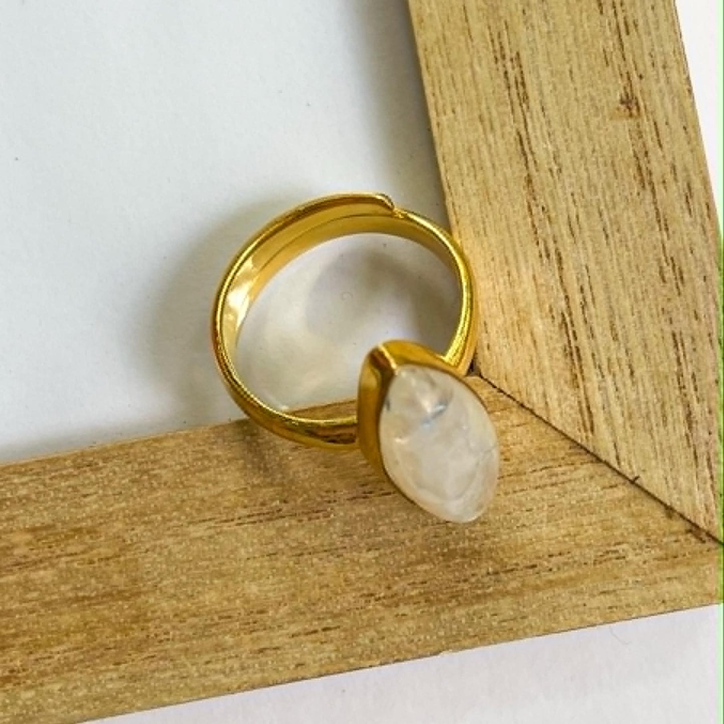 Rainbow Moonstone Marquise Ring - SSS w 18k Plate