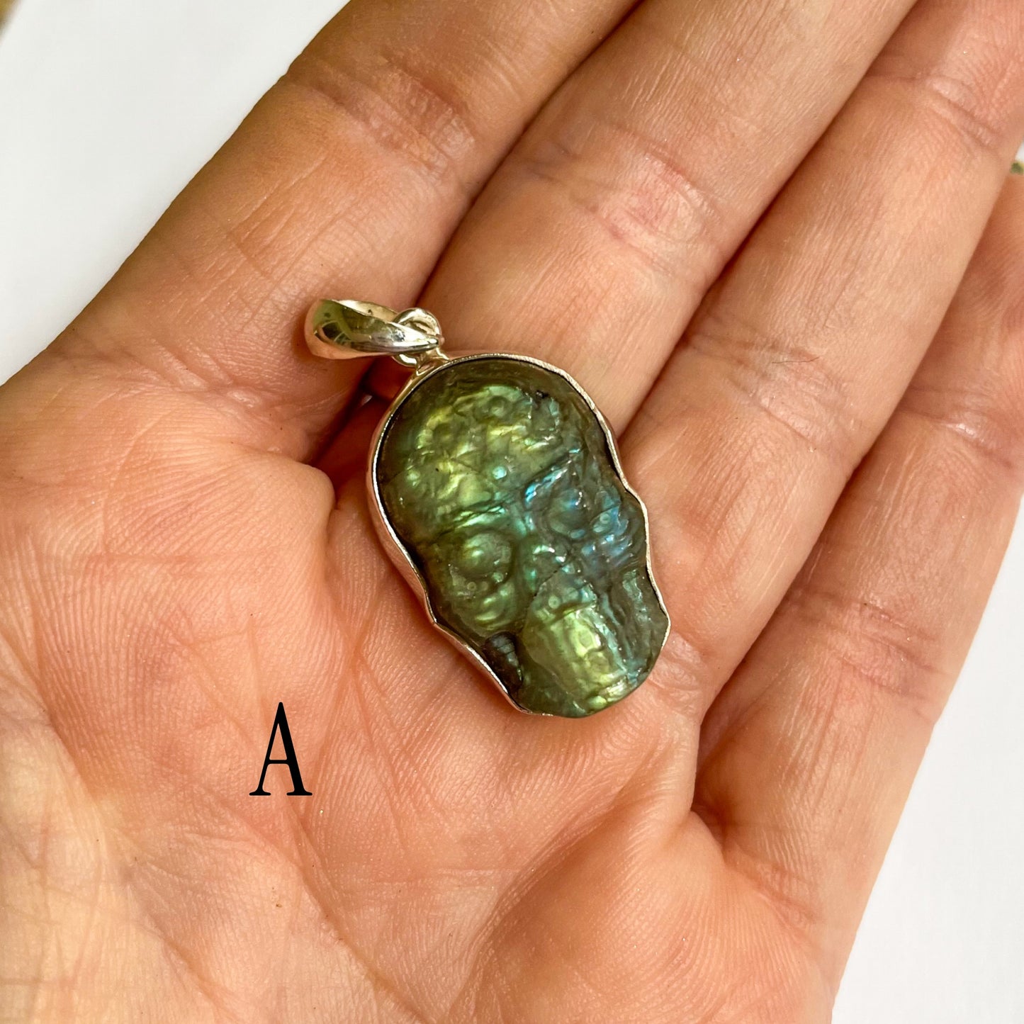 Sugar Skull Labradorite Pendant - Solid Sterling Silver
