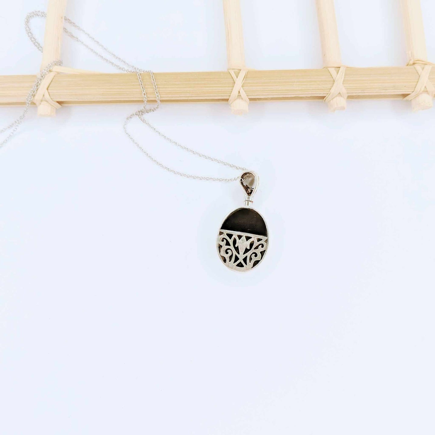 Black Onyx Flip Filagree Pendant - Solid Sterling Silver