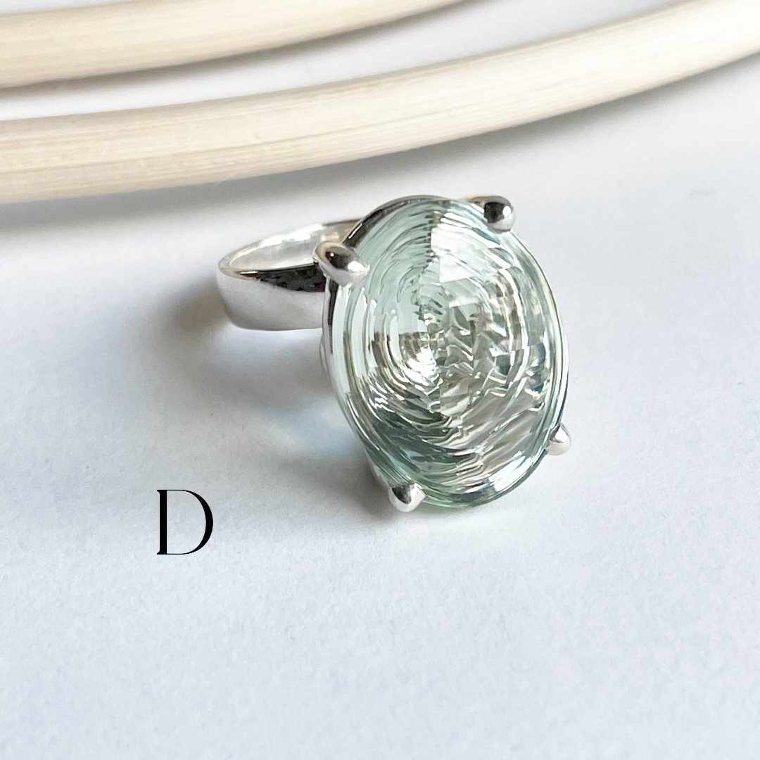 Green Amethyst Special Cut Ring - Solid Sterling SIlver