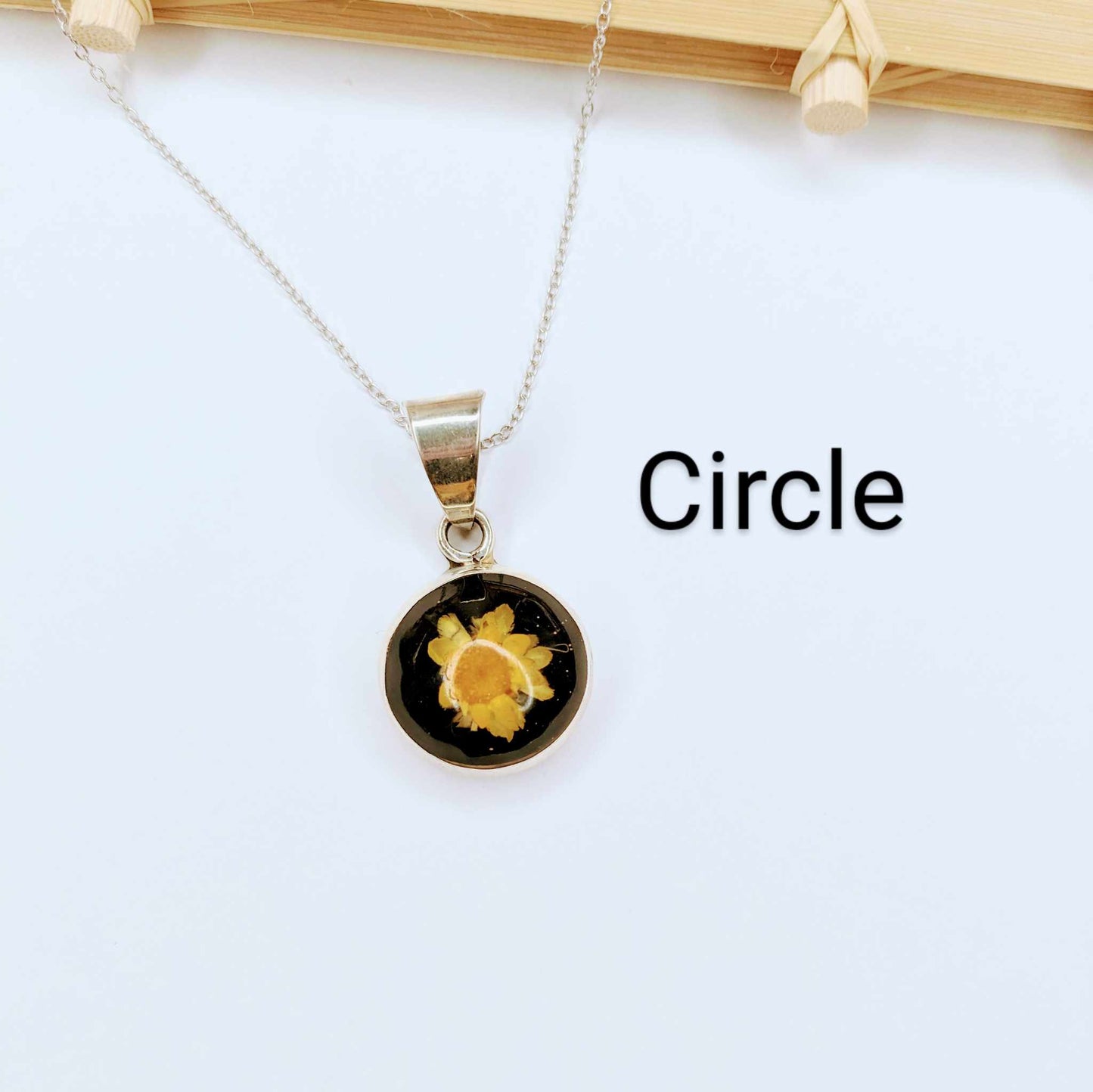 Flower Resin Pendants - Solid Sterling Silver