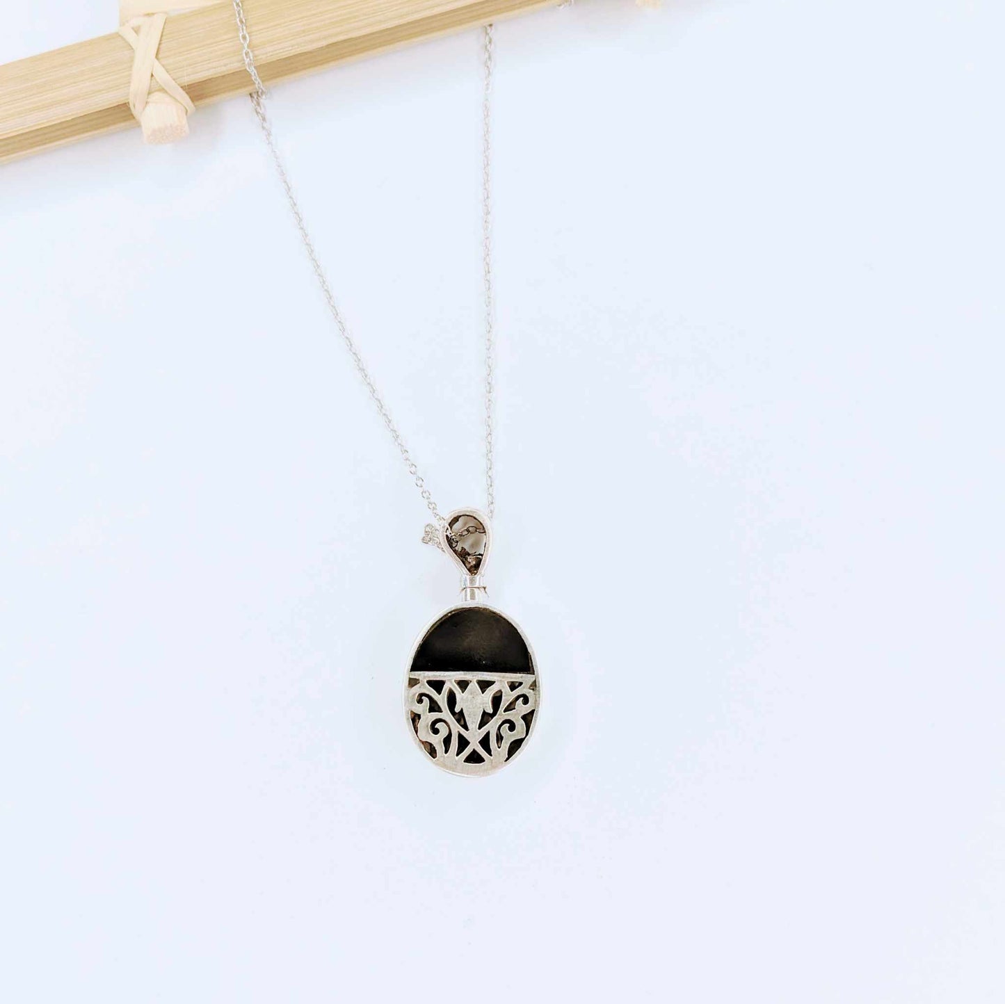 Black Onyx Flip Filagree Pendant - Solid Sterling Silver
