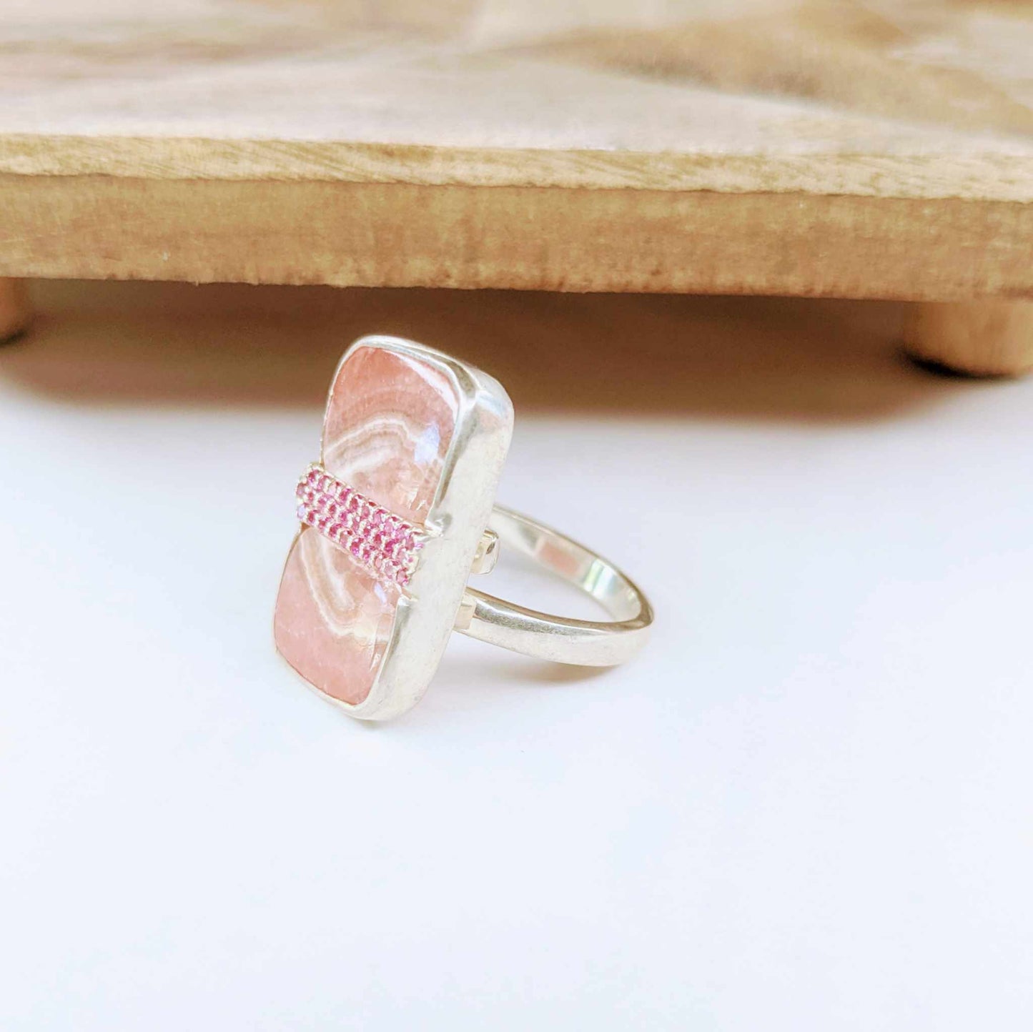 Rhondondite & CZ Ring - Solid Sterling Silver