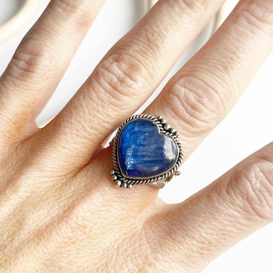 Kyanite Heart Ring - Solid Sterling Silver