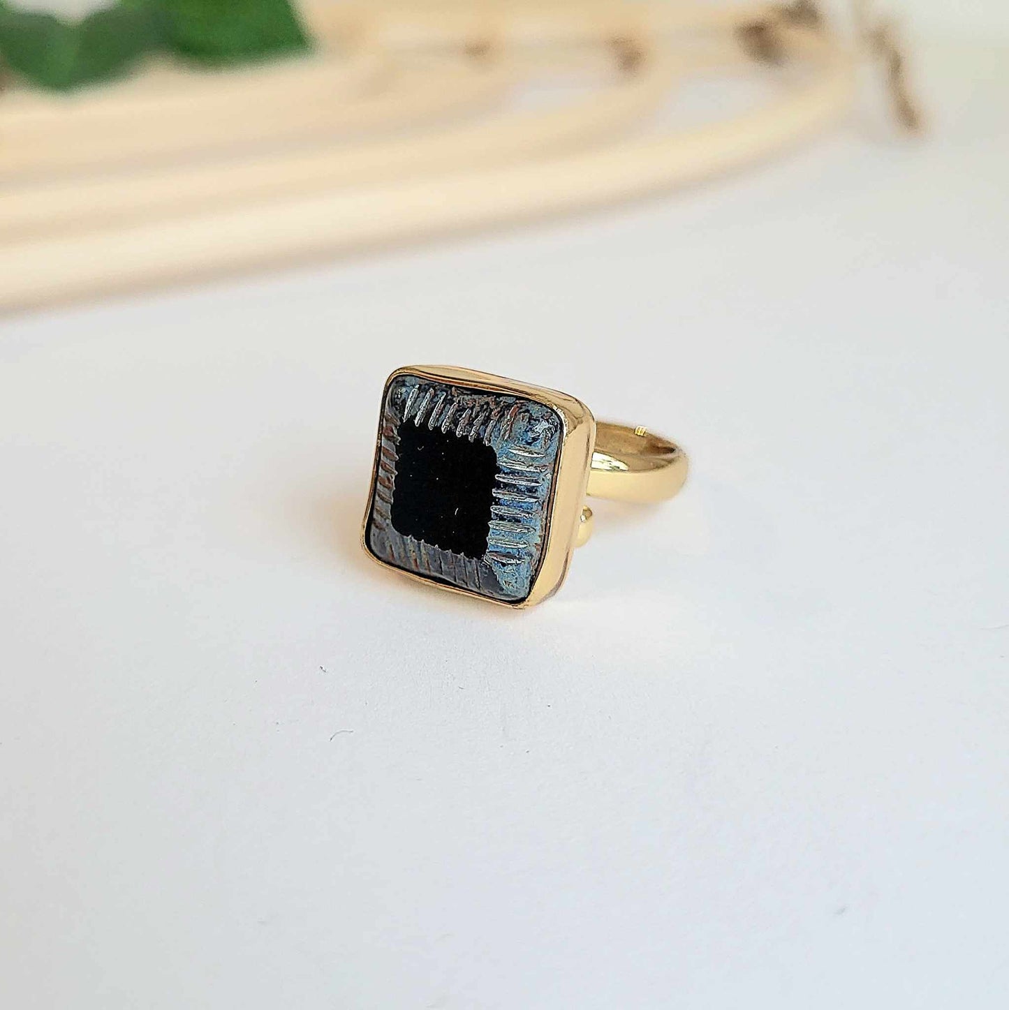 Vintage Glass Ring - Both Metals