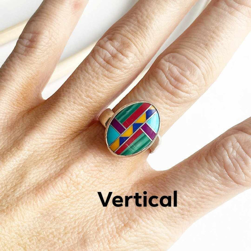 Mosaic Inlay Oval Ring - Both Metals