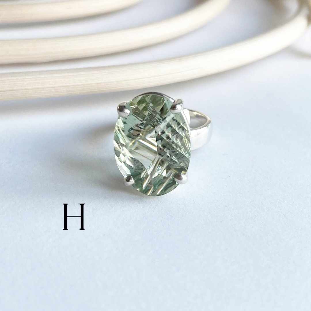 Green Amethyst Special Cut Ring - Solid Sterling SIlver