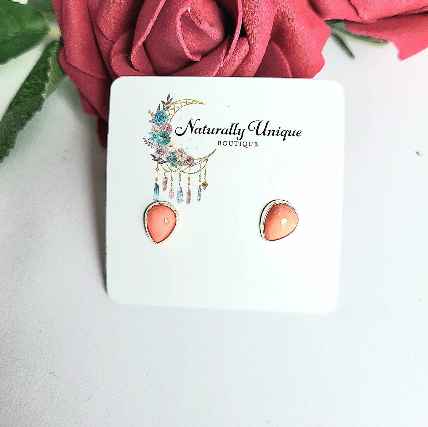 Pink Coral Studs - Solid Sterling Silver