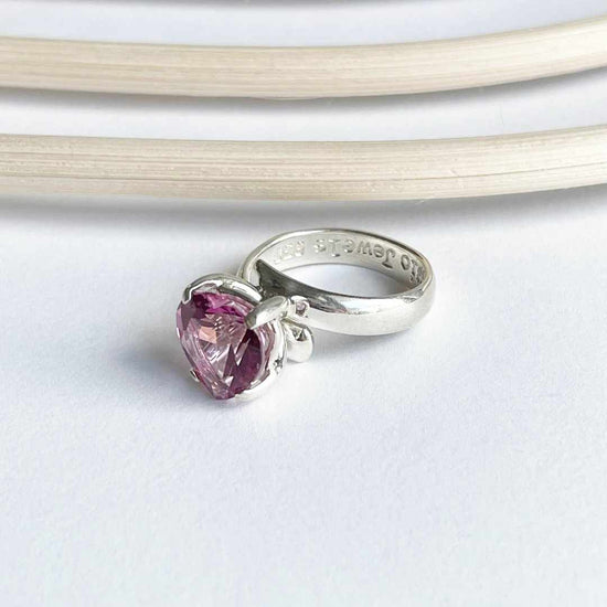 Pink Heart CZ Prong Ring - Solid Sterling Silver