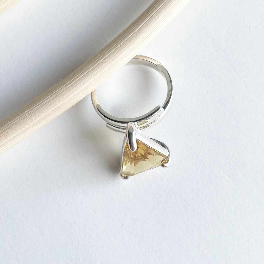 Yellow Glass Prong Ring - Solid Sterling Silver