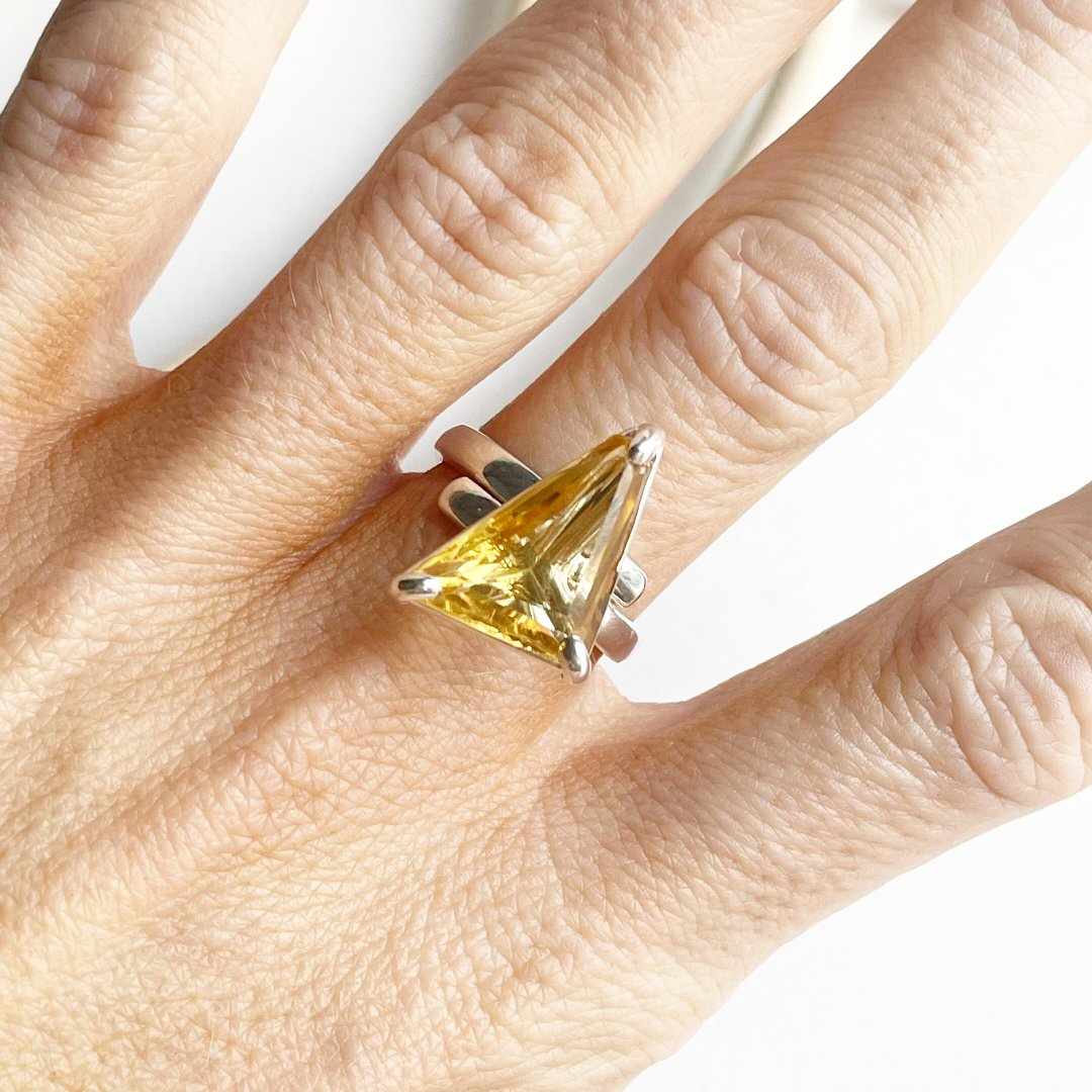 Yellow Glass Prong Ring - Solid Sterling Silver