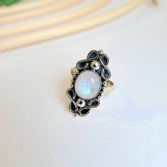Double Rainbow Moonstone Ring - Solid Sterling Silver