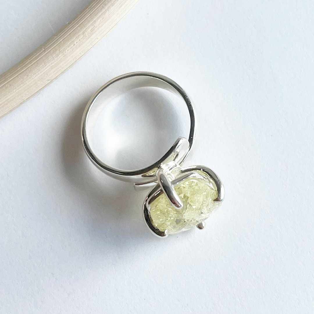 Yellow Crackle Quartz Prong - Solid Sterling Silver