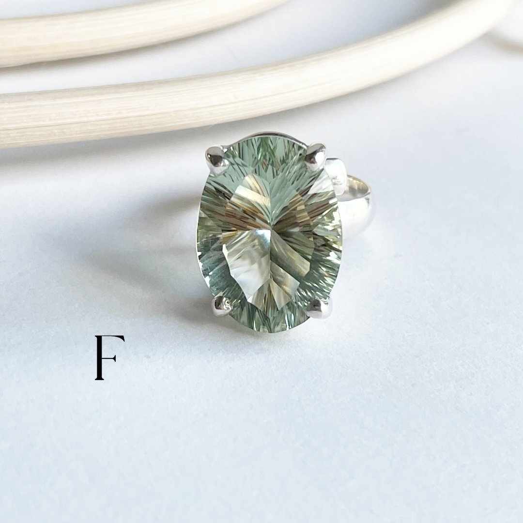 Green Amethyst Special Cut Ring - Solid Sterling SIlver