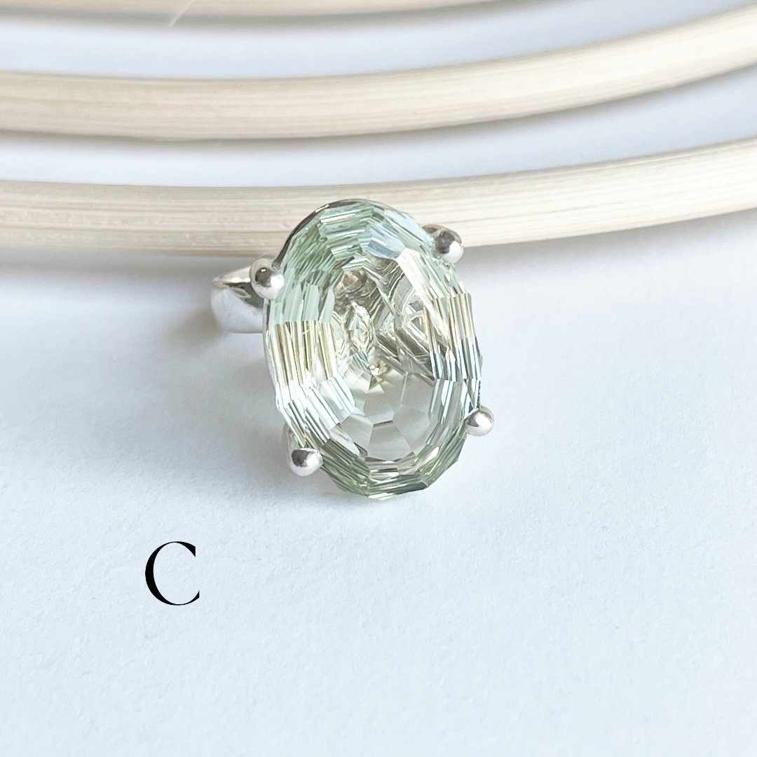 Green Amethyst Special Cut Ring - Solid Sterling SIlver