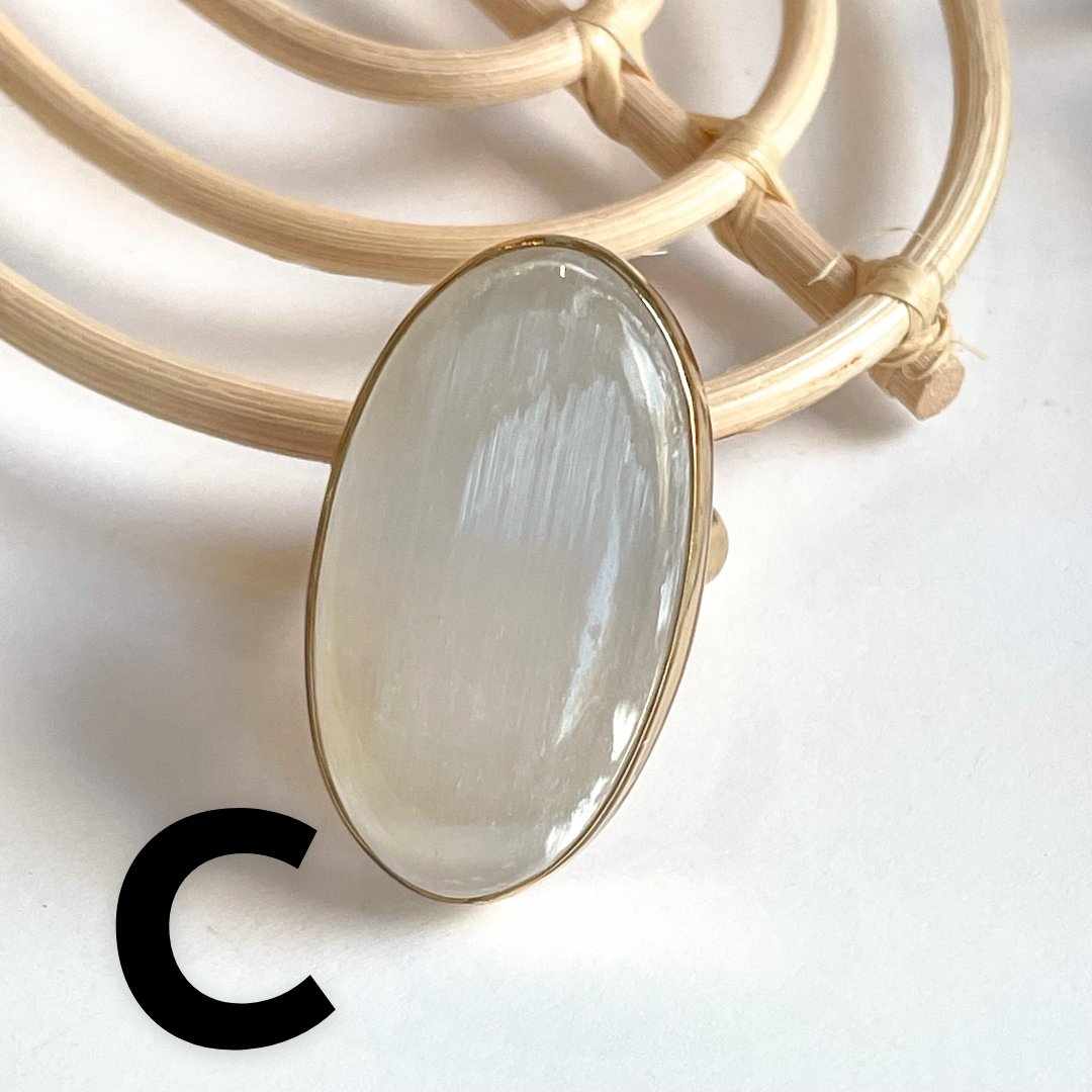 Selenite Oval Ring - Alchemia