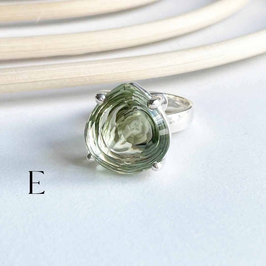 Green Amethyst Special Cut Ring - Solid Sterling SIlver