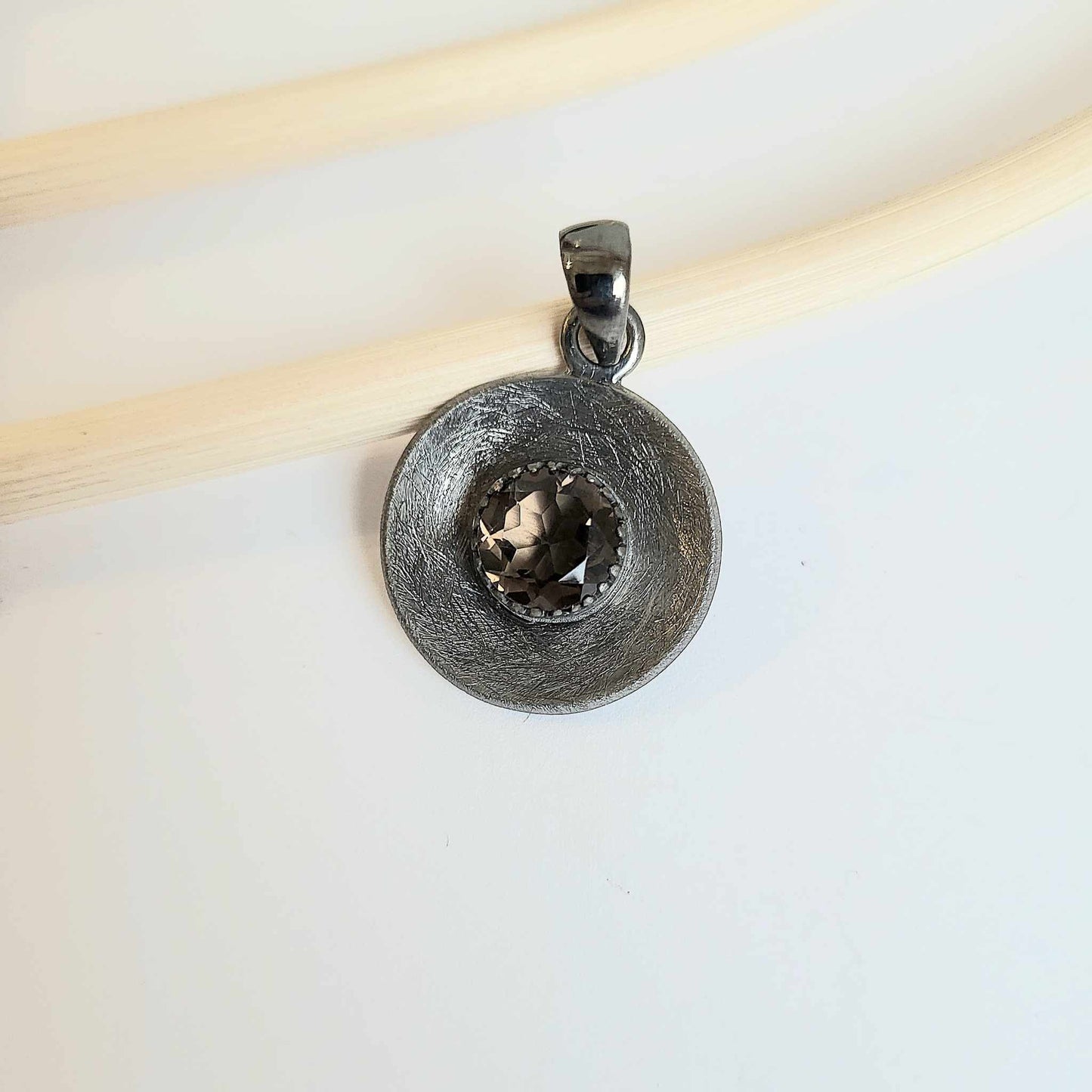 Oxidized Smokey Round Pendant - Solid Sterling Silver