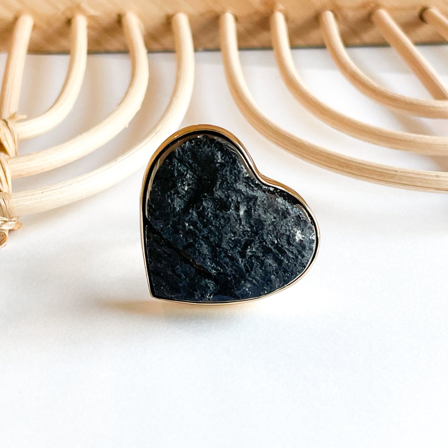 Tektite Heart Adjustable Ring - Alchemia Gold