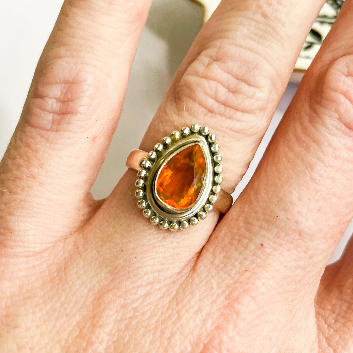 Orange Opal Ring - Solid Sterling Silver