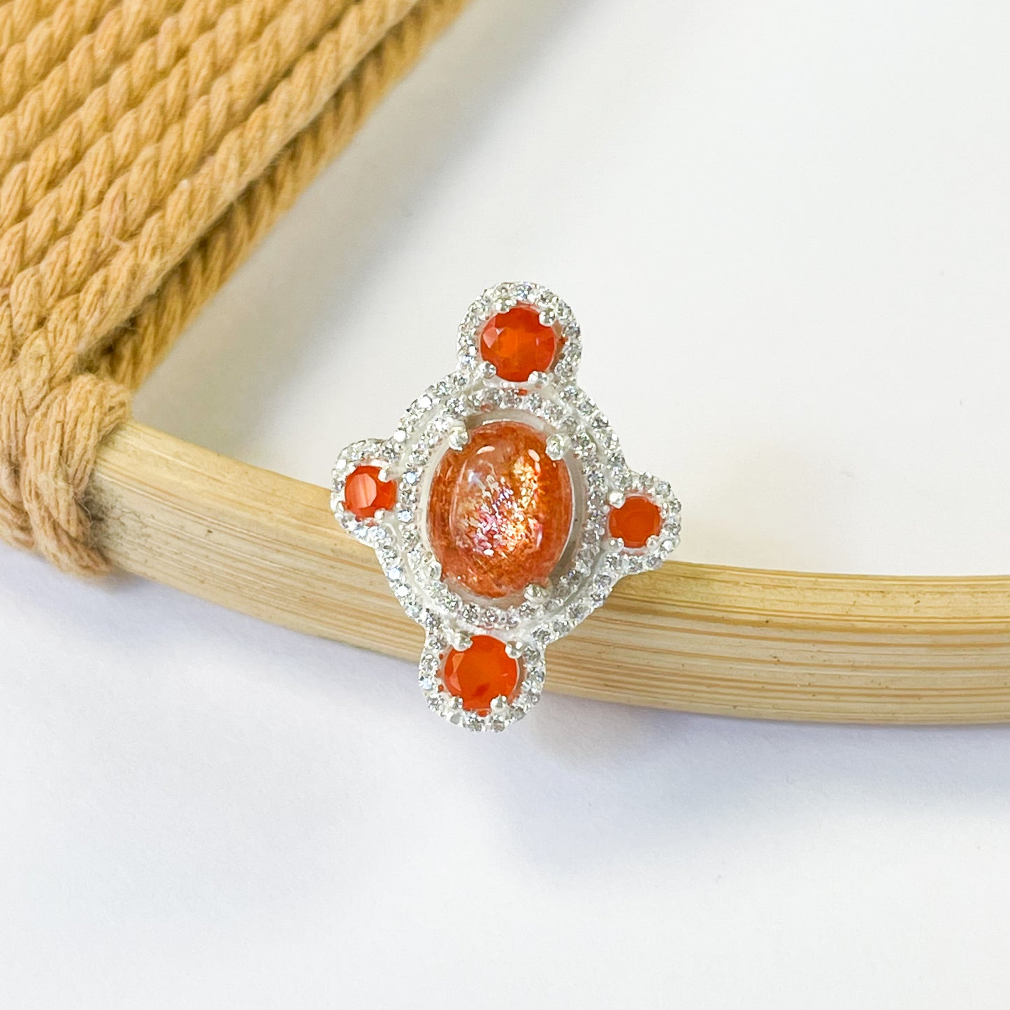 Sunstone Gemstone Ring - Solid Sterling Silver