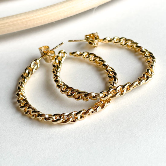 Twisted Chain Hoop Earrings - 18k Gold Filled