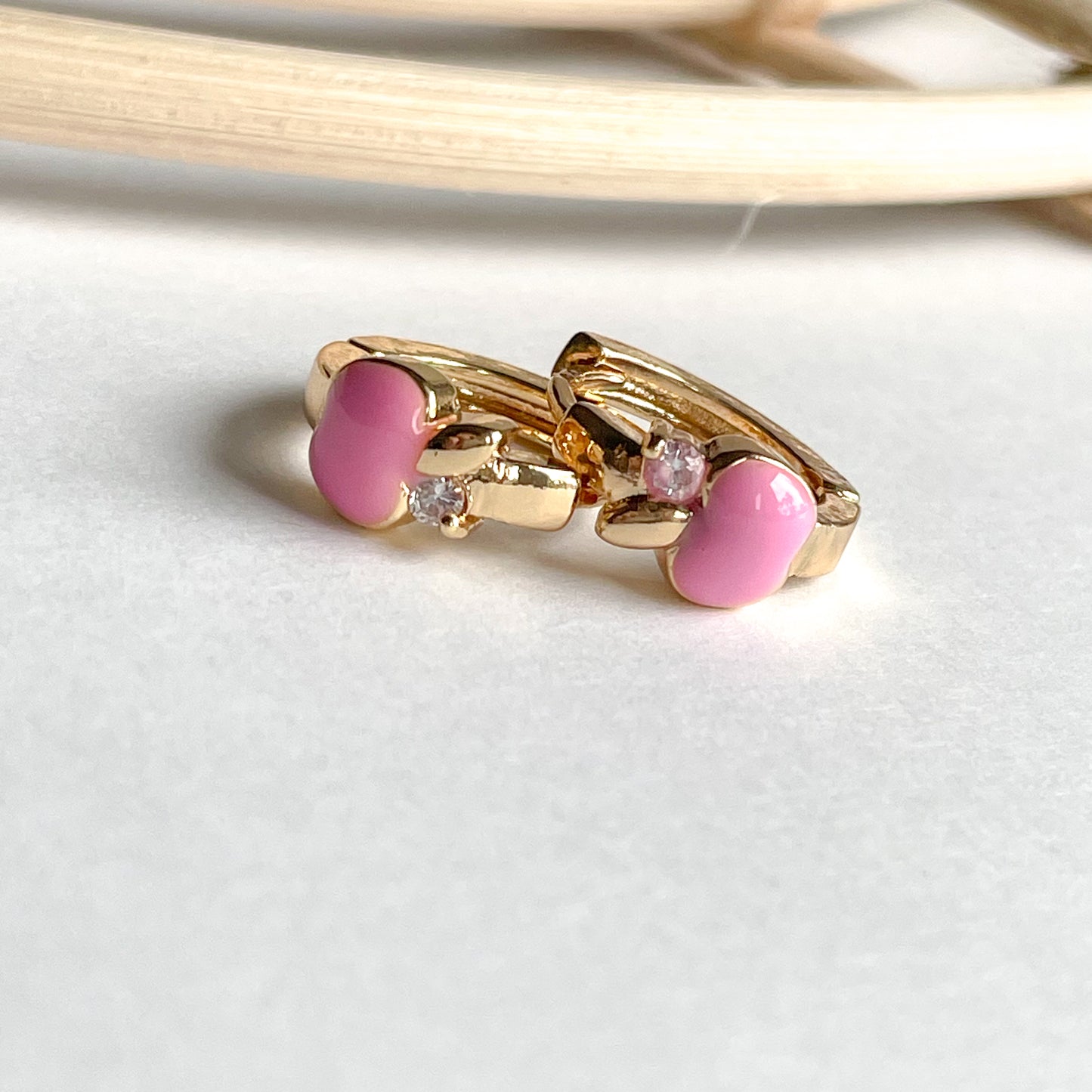 Apple Pink Enamel Huggies - 18k Gold Filled
