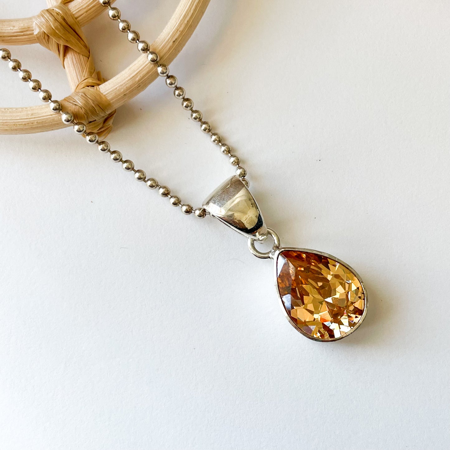Champagne Teardrop CZ Pendant - Both Metals