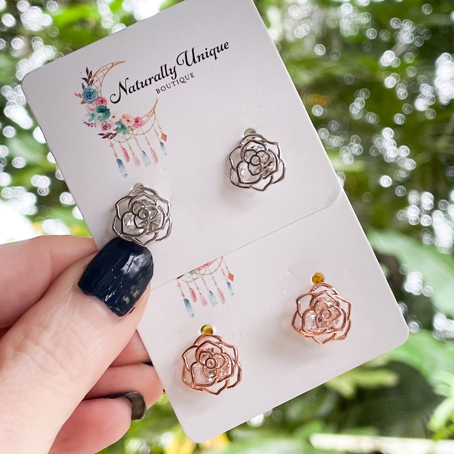 Rose Gold or Silver Flower CZ Stud - Solid Sterling Silver