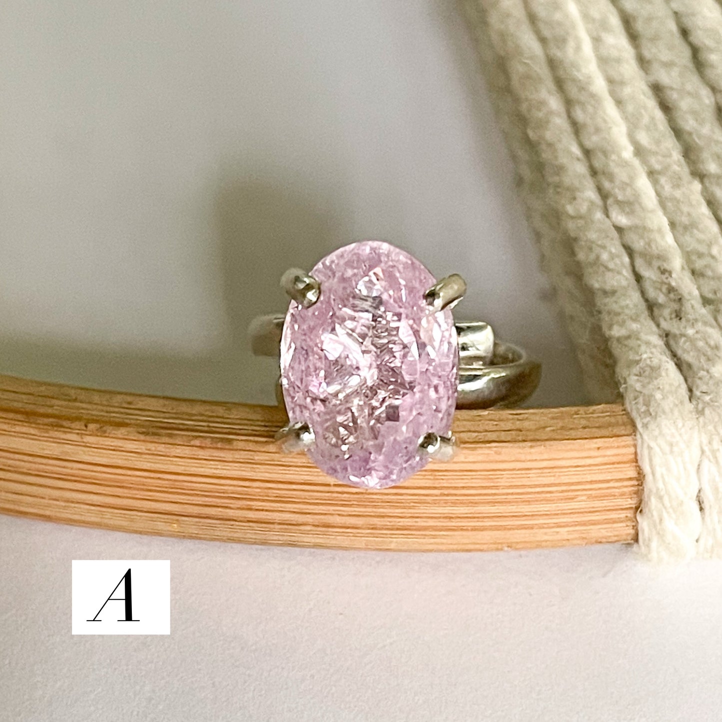 Certified Natural Kunzite Prong Ring - Solid Sterling Silver