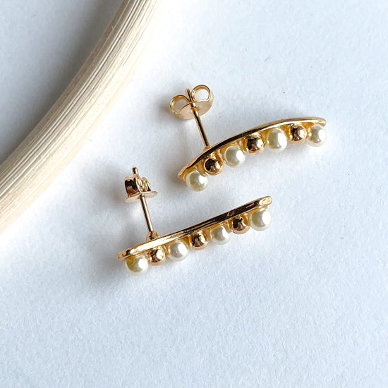 Pearl And Bead Crawler Studs - 18k Gold Filled